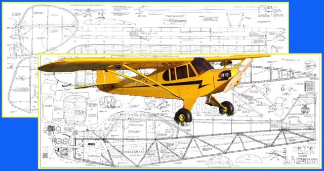 Model Airplane Plans (RC): PIPER J3 CUB 1/4 Scale 141" Wingspan for Quadra