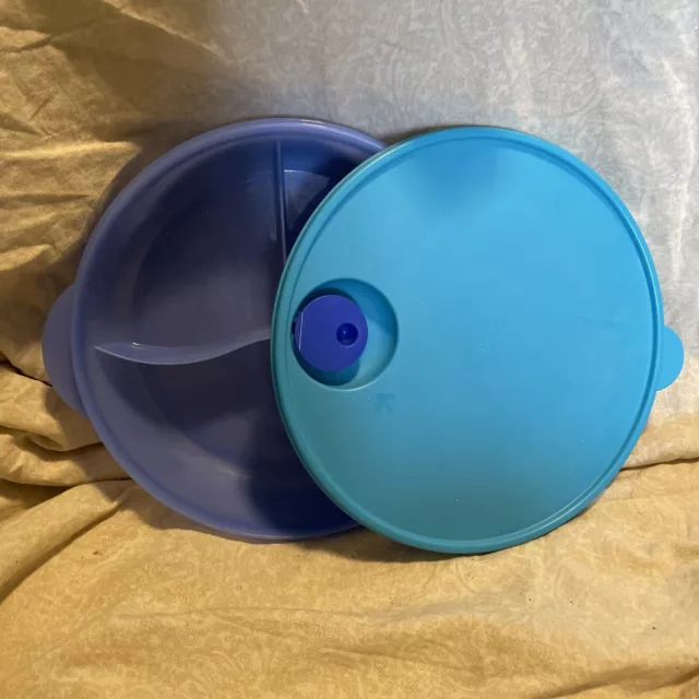 Tupperware 3284C-2 Crystal Wave Divided Dish 10" Vented Lid  ~ Teal and Blue