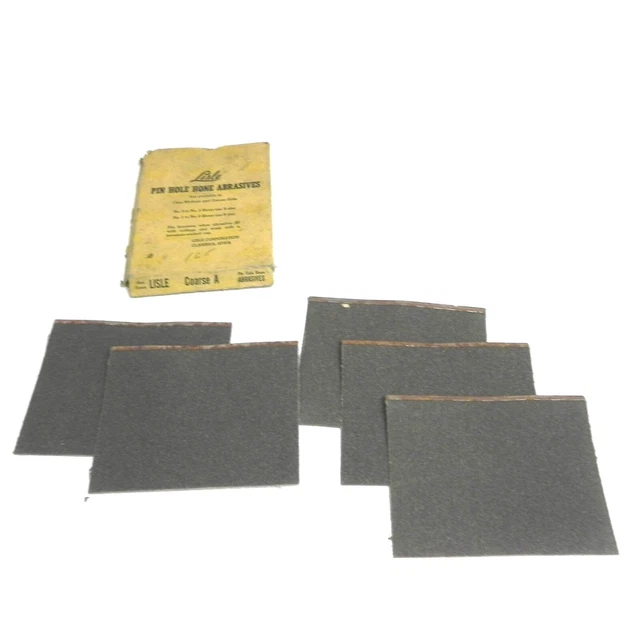Vtg Lisle Pin Hole Hone Abrasives Course A Sandpaper Pads 5 Included W/ Box Vtg