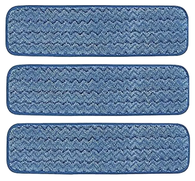 Pack of 3 Rubbermaid Hygen Microfiber 18" Damp Room Mop Pads Q410 Blue Color