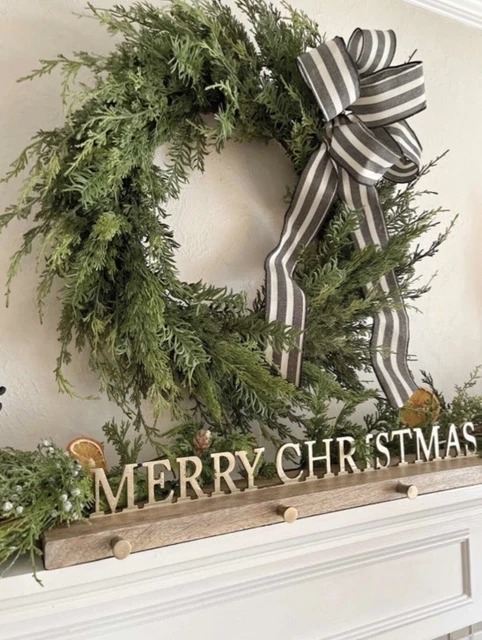 MERRY CHRISTMAS Stocking Holder by Threshold Gold Iron Lettering Four Pegs NEW