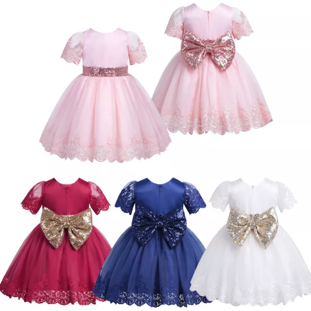 Baby Girls Princess Wedding Birthday Party Dress Baptism Embroidered Tutu Gown