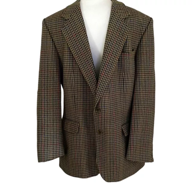 DAKS Vintage Blazer Jacket Size 42 Brown Dogtooth Check Tweed 100% Pure Wool