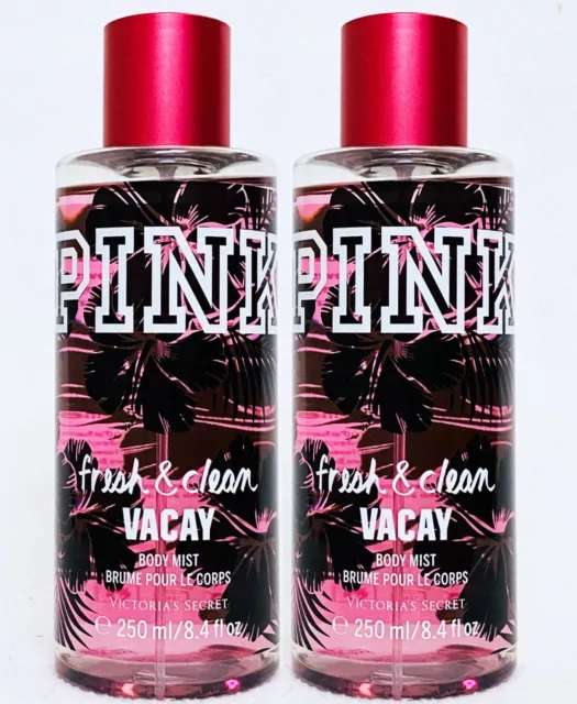 2 Victoria's Secret Pink FRESH CLEAN VACAY Mist Body Spray Perfume 8.4 oz