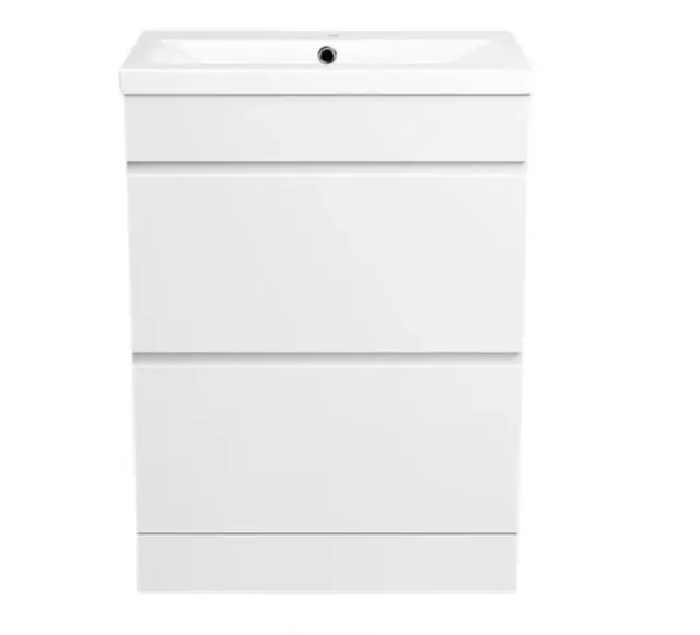 Bathroom Cabinet Vanity Unit Sink Basin Storage White Gloss Ceramic Drawers 60cm