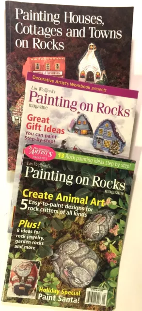 Lote de 3 manuales de arte pintura en rocas animales - casas - cabañas y pueblos