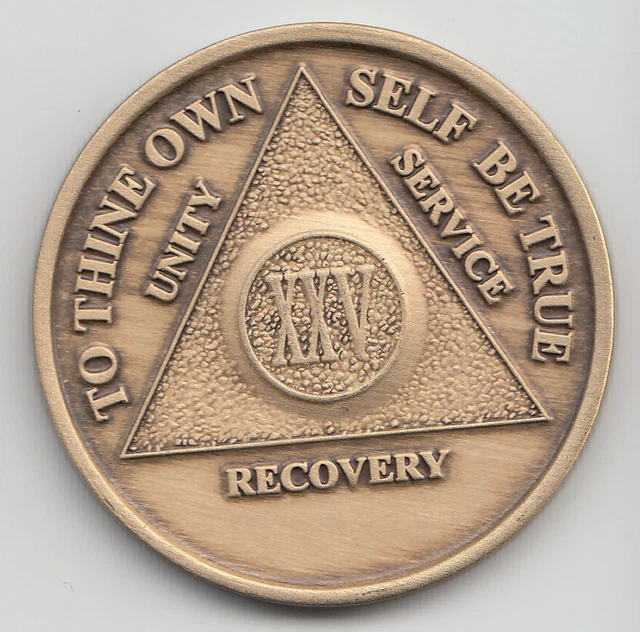 25 YEARS - XXV Years - Alcoholics Anonymous recovery medal token chip