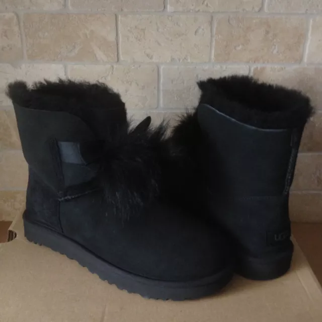 Ugg Gita Black Suede Fur Pom Pom Short Ankle Boots Booties Size Us 5 Womens