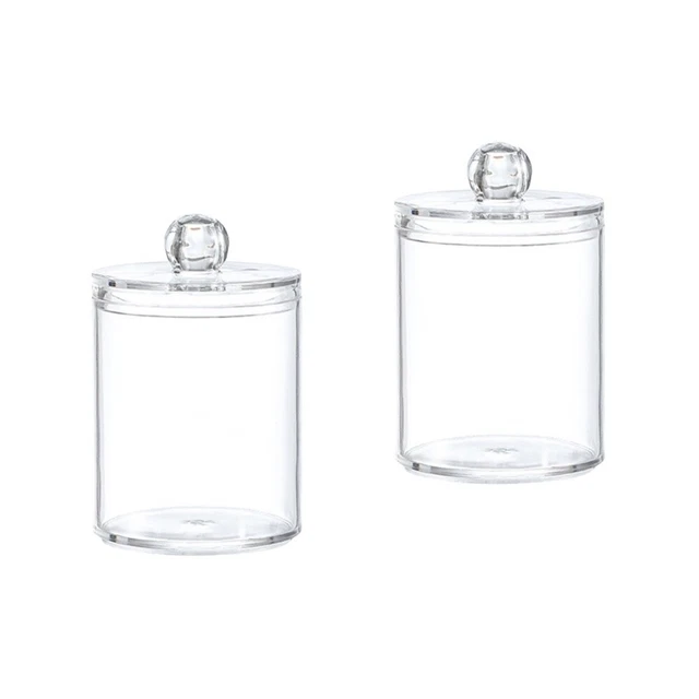 HENGBIRD Lot De 3 Supports Acrylique Transparent Avec Couvercle Bambou – Rangement Coton-Tige Et Boules De Coton