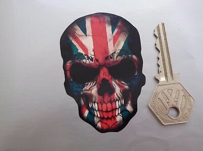 Skull Union Jack Flag Style Car Bike Sticker 3". British Motorbike Great Britain