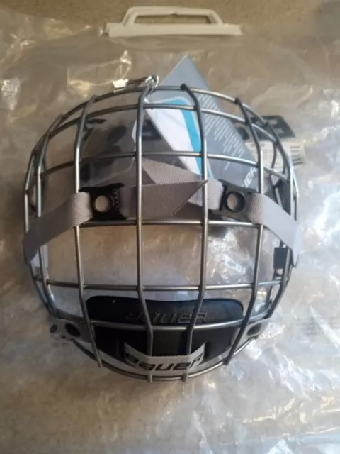 NIKE BAUER TRUE VISION II FM4500  Large CAGE FACEMASK GRAY CHIN STRAPS New