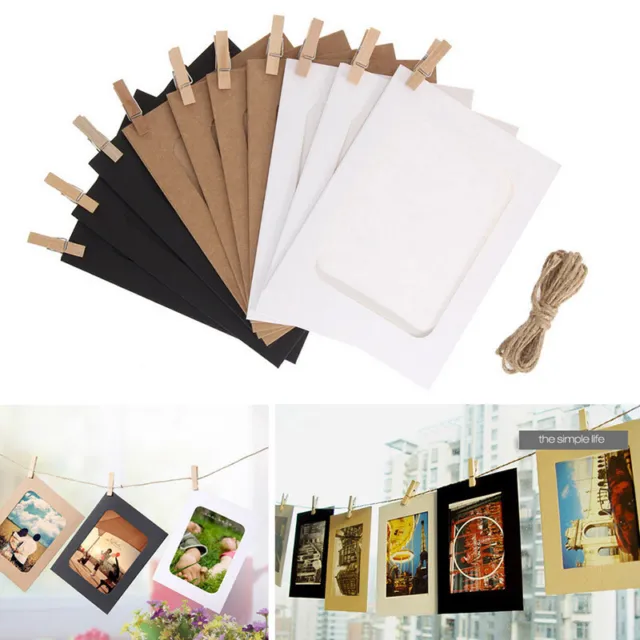 10Pcs Paper Photo Frame Wall Hanging Picture Album with Rope Clip DIY Home Decor