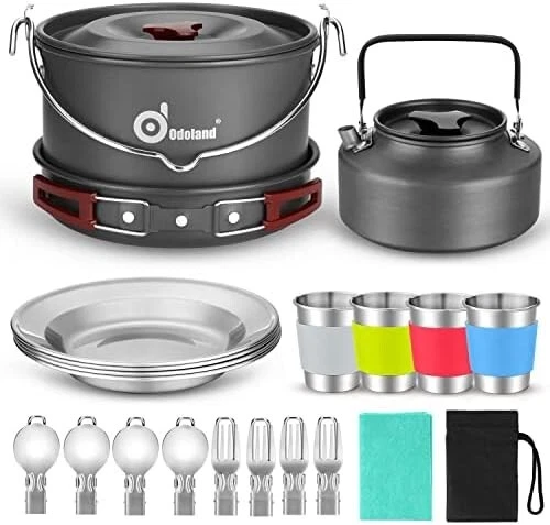 Kit Casseroles Camping 14 Pièces Aluminium - Ustensiles Cuisine Portable 2-3 Personnes