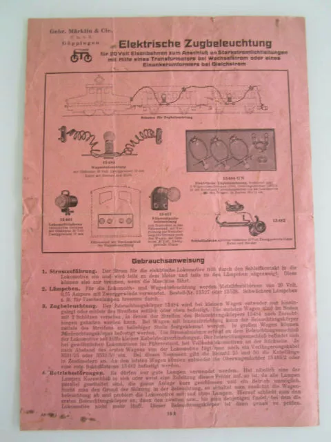 original Bedienungsanleitung "Elektrische Zugbeleuchtung" (***TOP***) Märklin