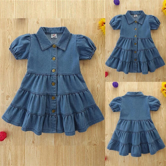 Mini camicia abito in denim per bambini bambina estate maniche corte manica corta