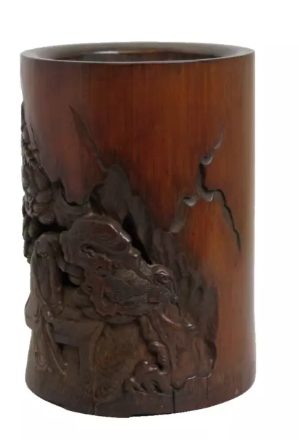 Antique Chinese carved and hollowed bamboo brush pot, 18th century 3