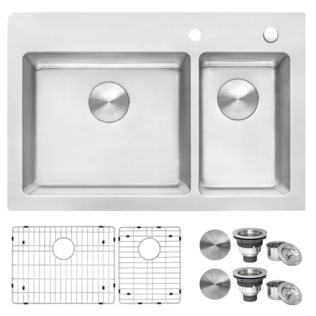 Ruvati 33 x 22 inch Topmount 16 Gauge Double Bowl Kitchen Sink - RVM5173 (2530)