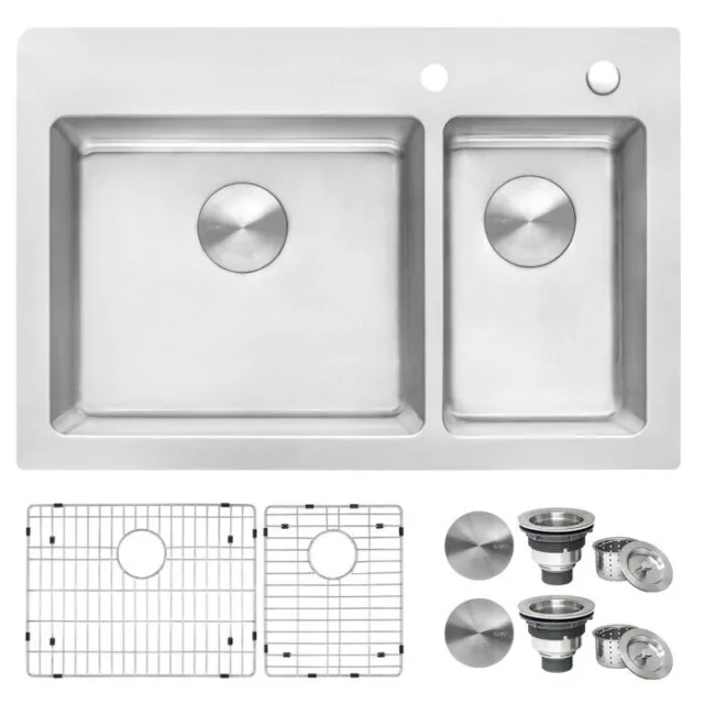Ruvati 33 x 22 inch Topmount 16 Gauge Double Bowl Kitchen Sink - RVM5173 (2751)