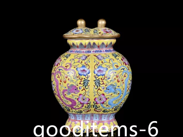 8.4"China Porcelain Qing dynasty Qianlong Enamel Color gilt Dragon Pattern Pot