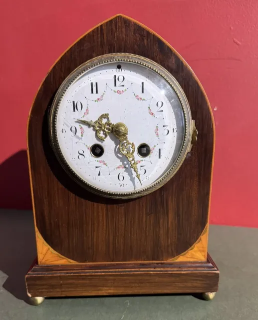 Antique Inlaid  Edwardian Lancet Clock - French Movement -  S.C.A.P.H Cluses