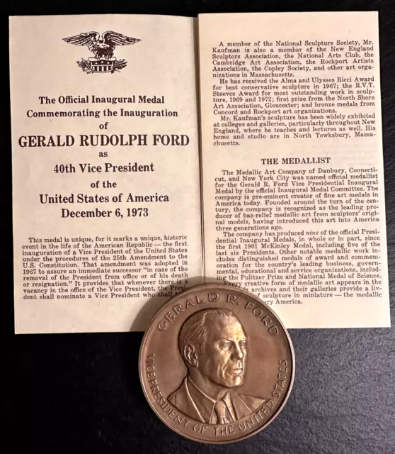 Official Inaugural Bronze 2.75" Medal Us President Gerald Ford B784