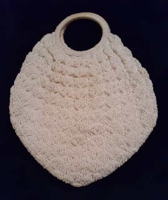 VINTAGE Crochet Purse 1930's/1940's Ivory Colored Handbag With Round Handles