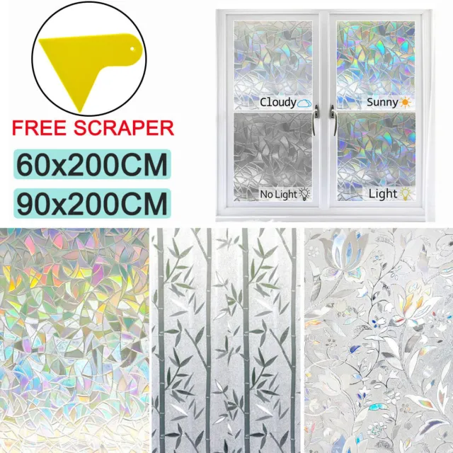 300/500cm 3D Rainbow Window Film Home Privacy Glass Stained Static Cling Sticker