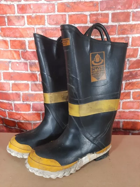 Servus Firefighter Boots Mens Size 8 Steel Toe Black Yellow Lined