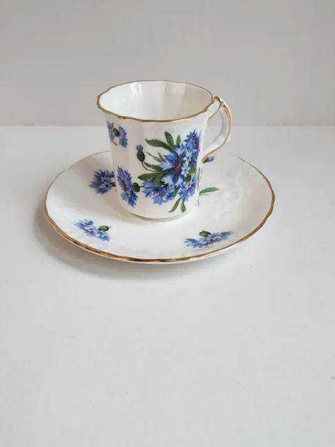 Hammersley Bone China Blue Flowers Ruffled Edge Gold Trim Tea Cup Saucer Set