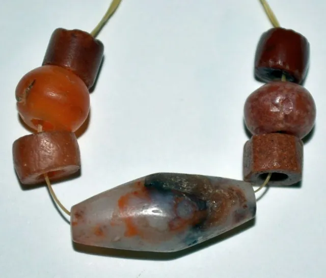 Ancient Excavated Carnelian & Agate Handmade Stone Beads From Mali African Trade