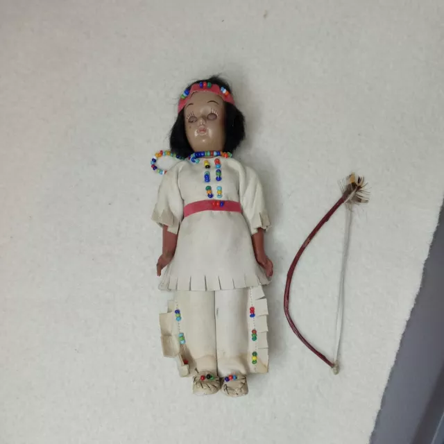 youth male Sioux Indian doll, brown skin , go to sleep eyes, Sioux clothing w/ b