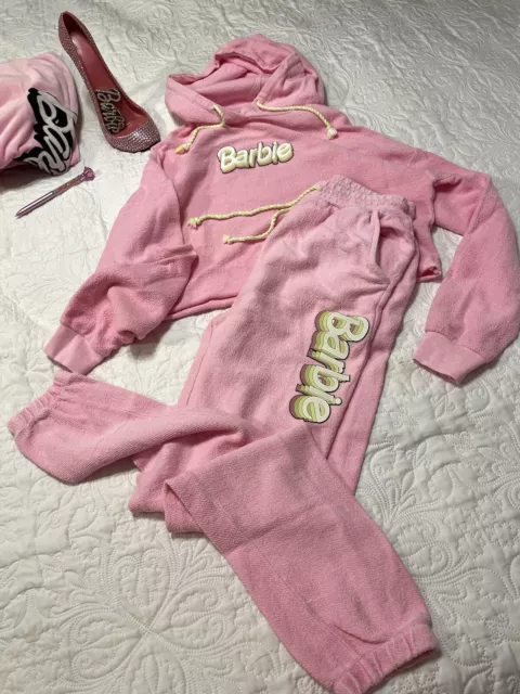 Forever 21 Barbie Terry Cloth Track Suit Sweats Hoodie Ladies Medium Small Pink