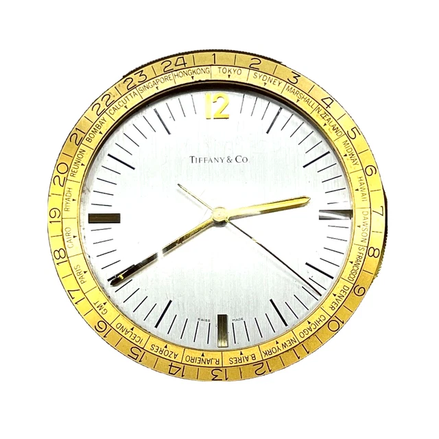 TIFFANY & CO. Desk Clock Around The World Swiss Made Military Marks