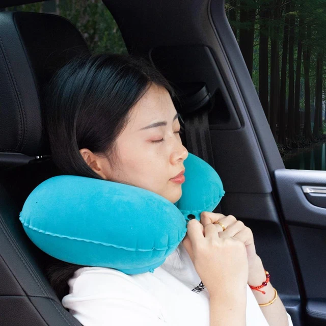 Inflatable Neck Pillow Support U Shaped Travel Pillow for Car Auto (Blue)