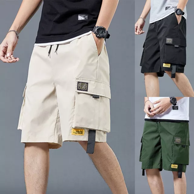 Short cargo noir pantalon cordon de serrage pour hommes avec multiples poches fo