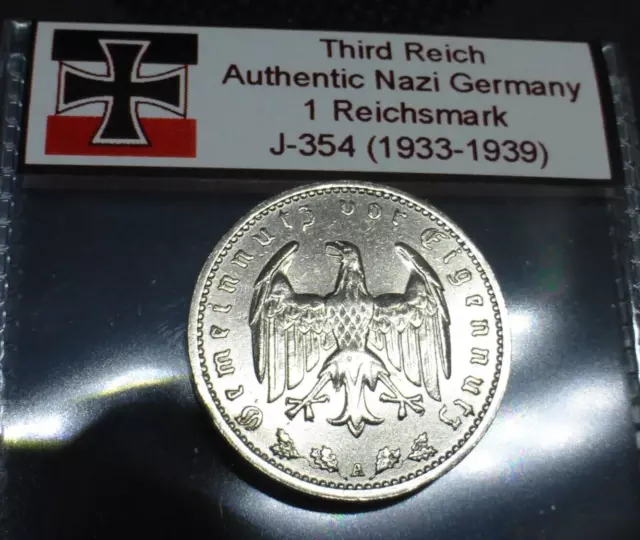 Beautiful 1 Reichsmark Nazi Coin: Genuine Nickel Third Reich WW2 Germany Mark