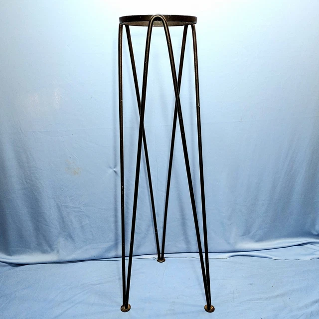 28" Tall VINTAGE WROUGHT IRON PLANT STAND HAIRPIN LEG ORB Globe YARD Gazing Ball