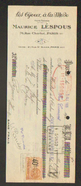 PARIS (III°) FABRIQUE de BIJOUX "LES BIJOUX A LA MODE / Maurice LESPOUS" en 1925
