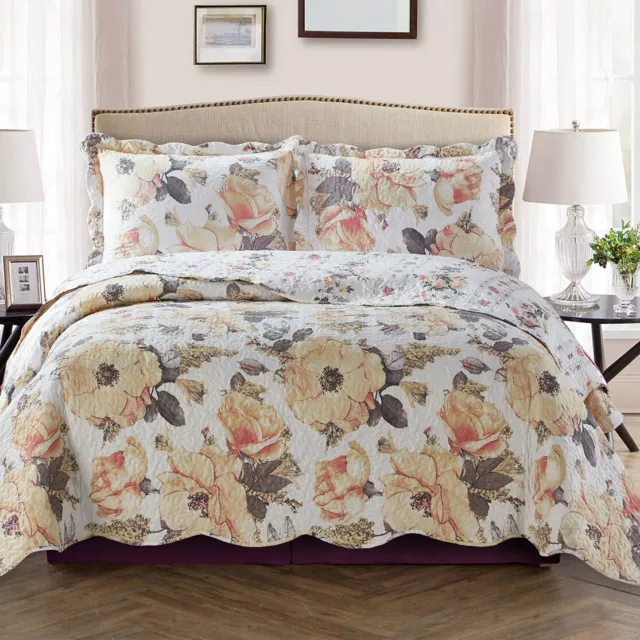 Luxury Floral Deema Oversized Bedspread Coverlet Set Reversible Bed Quilt