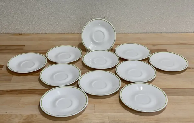 Vintage Corelle By Corning White Green Trim Teacup Saucer Plates 6.25" Lot Of 11