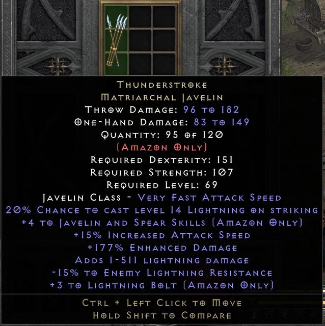 DIABLO 2 RESURRECTED D2R NONLADDER Amazon Thunderstroke Javelins +4