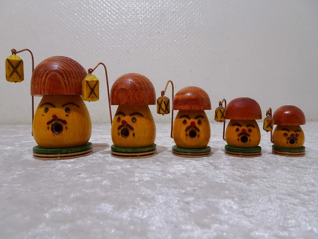 Nbgfre - 5X Diseño Madera Figura Seta Familia Con Linterna - Vintage -