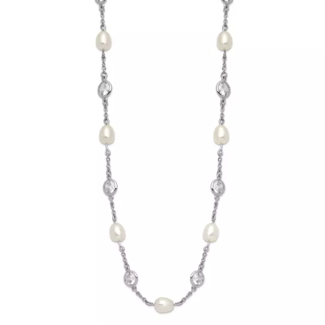 Cheryl M Silver  Freshwater Cultured Pearl and Brilliant-cut CZ Bezel Station 36 2