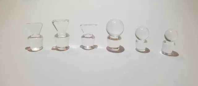 New Set 6 Assorted Clear Glass Small Stopper Antique Perfume / Scent Bottles