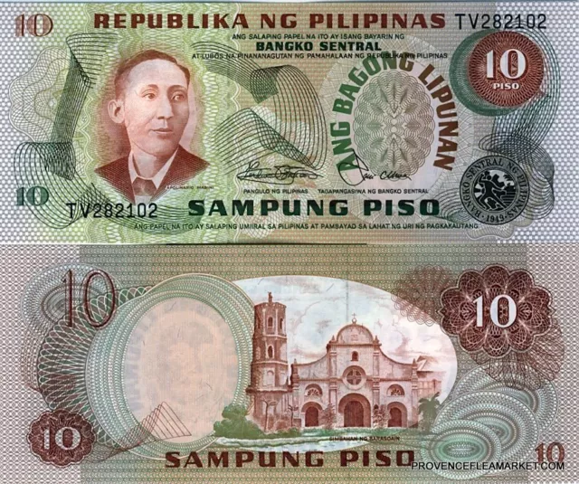 PHILIPPINE billet neuf de 10 SAMPUNG PISO Pick161b MABINI  EGLISE BARASOAIN 1978