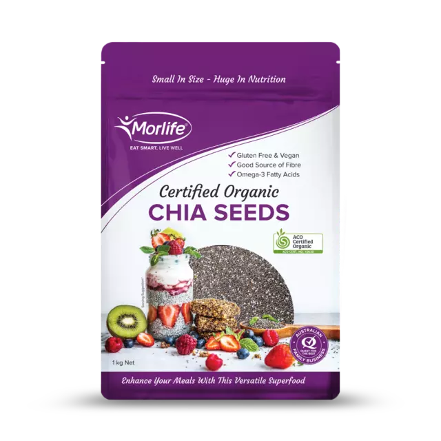 Morlife Chia Seeds 1kg |  Black | Omega 3 Certified Organic Superfood