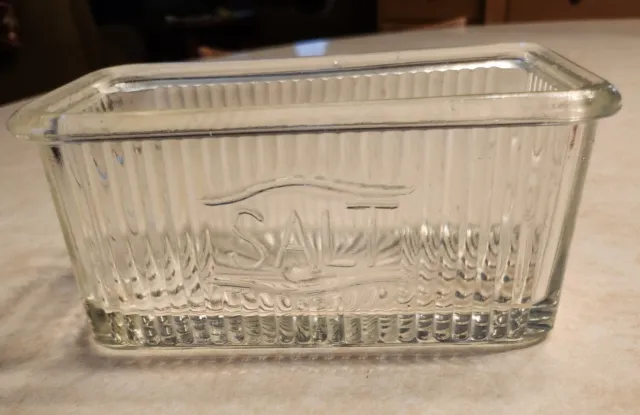 Vintage Clear Glass Salt Box Hoosier Style Ribbed Rectangular Cabinet