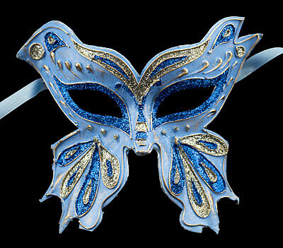 Mask from Venice Farfella Blue Silver Glitter Butterfly Paper Mache 22525