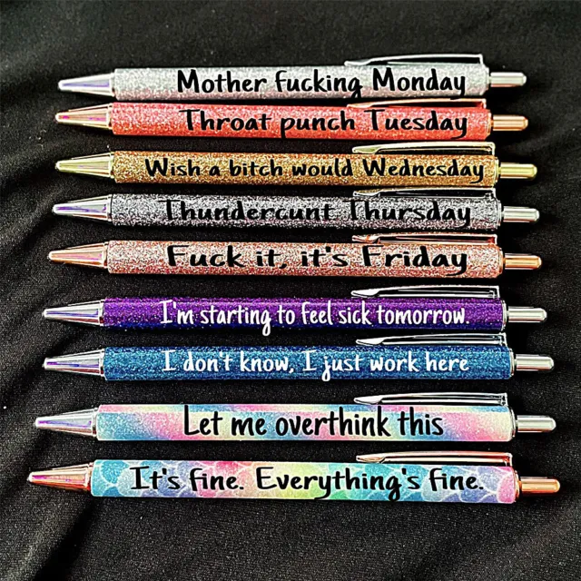 7Pcs Glitter Pen Set Swear Word Daily Gel Pens Weekday Vibes Funny Pen  Supplies