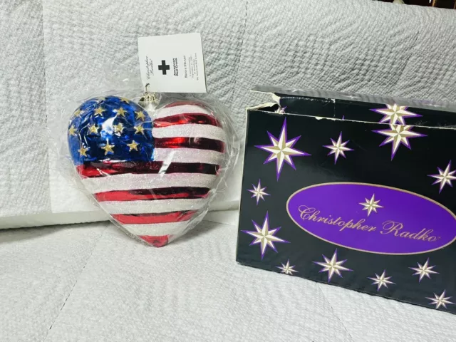 Christopher Radko American Red Cross Brave Heart Ornament 9/11 USA Flag America!
